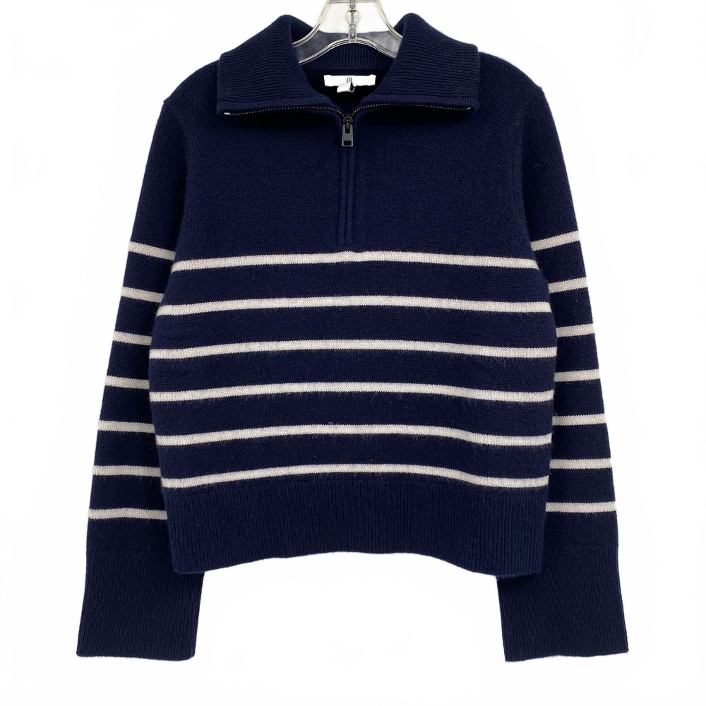 Banana Republic Navy White Striped 1/4 Zip Sweater | Womens XS